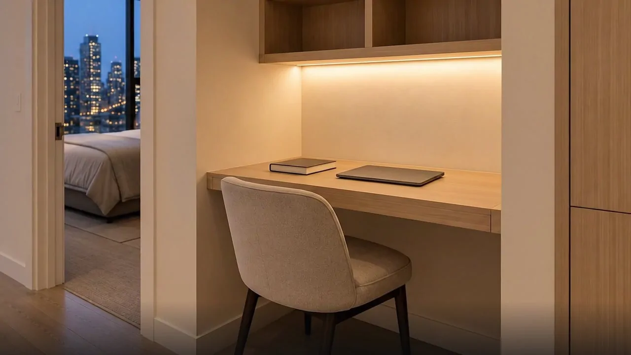 After Hours — a frame from the film: a desk in a quiet corner
