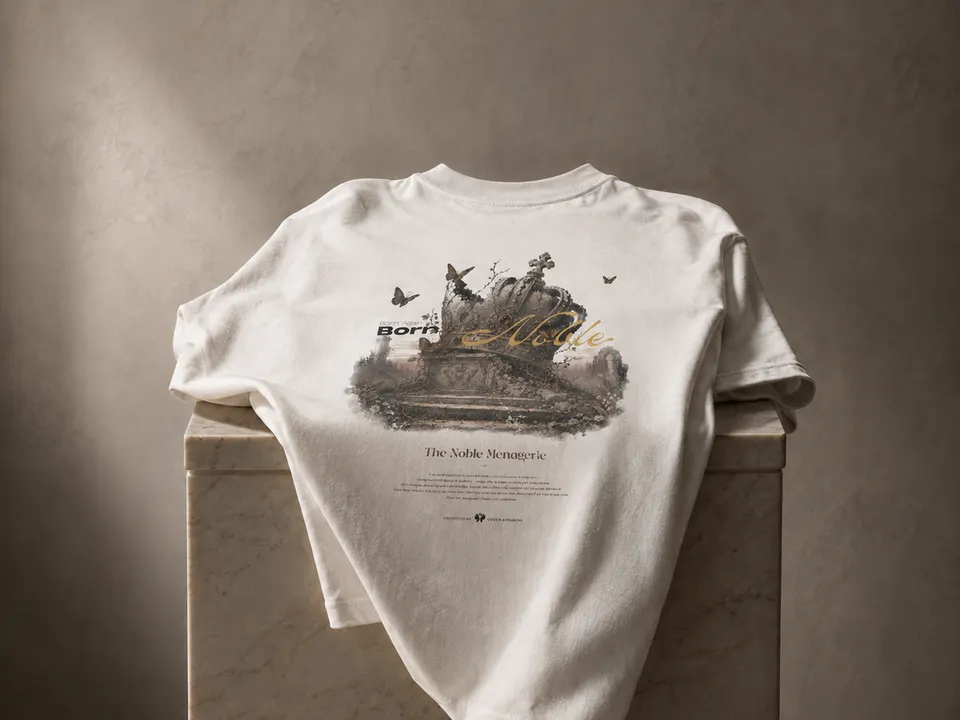 Coeys Kingdom back-graphic full reveal — “The Noble Menagerie” crown and natural-history collage