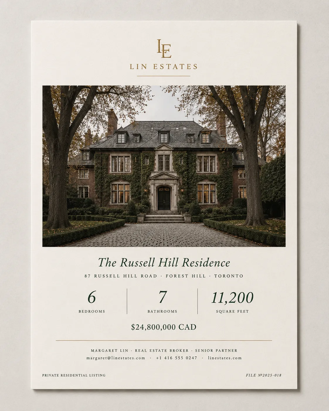 The Russell Hill Residence listing sheet — Forest Hill property, six bedrooms, seven bathrooms