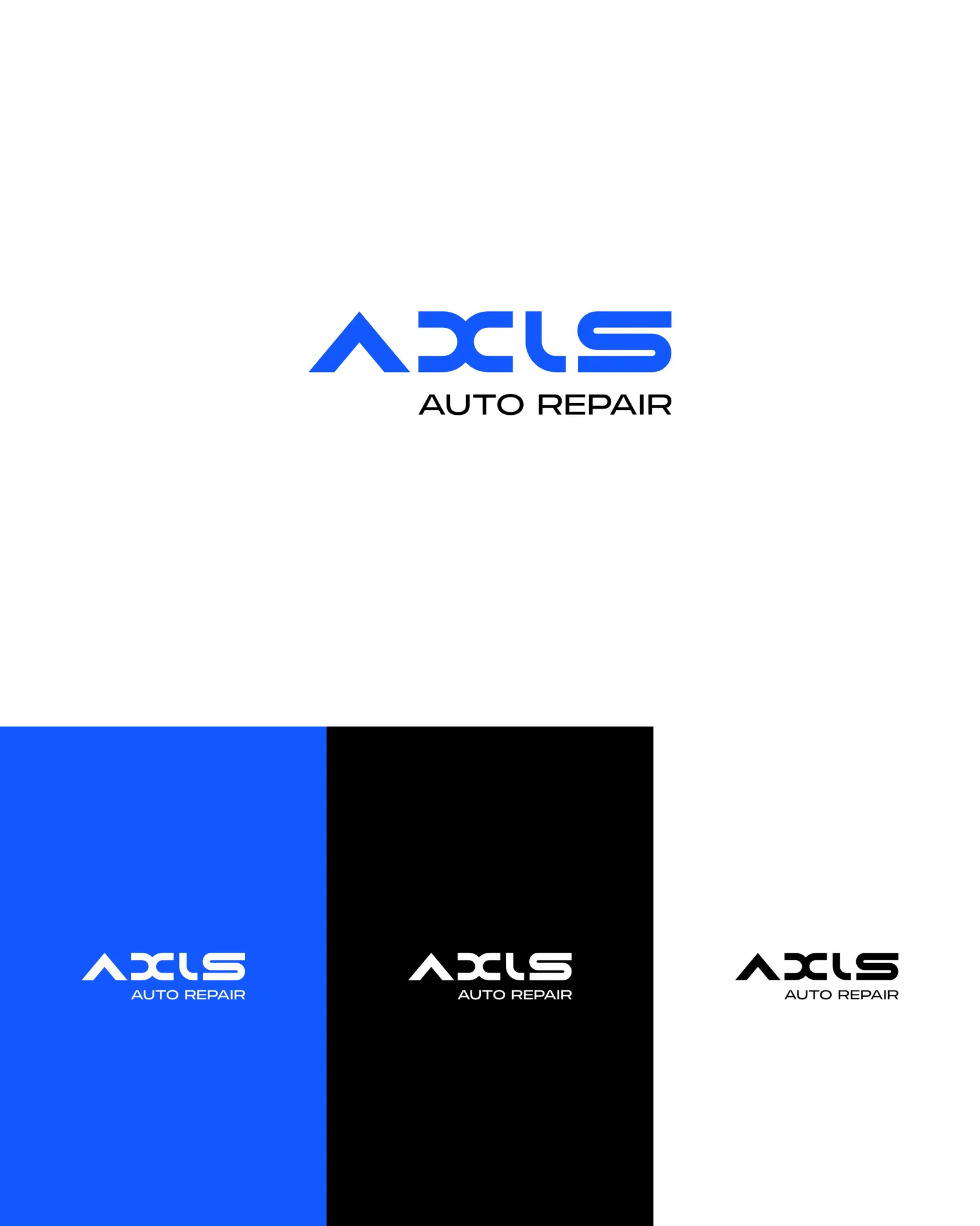 Logo studies — Axis, an auto repair shop: the logo, and its versions on colour, black and white