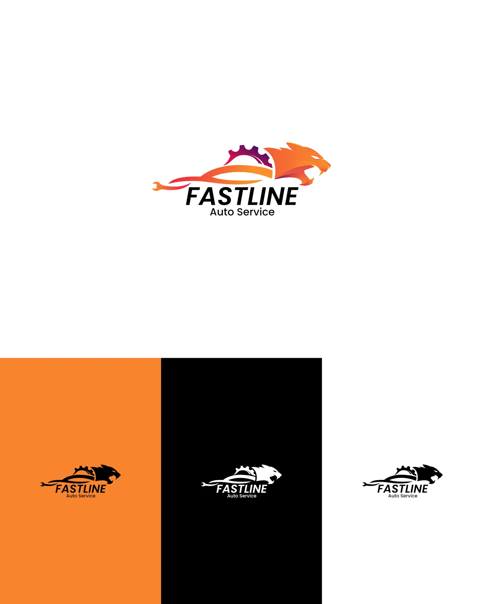 Logo studies — FastLine, an auto service: the logo, and its versions on colour, black and white