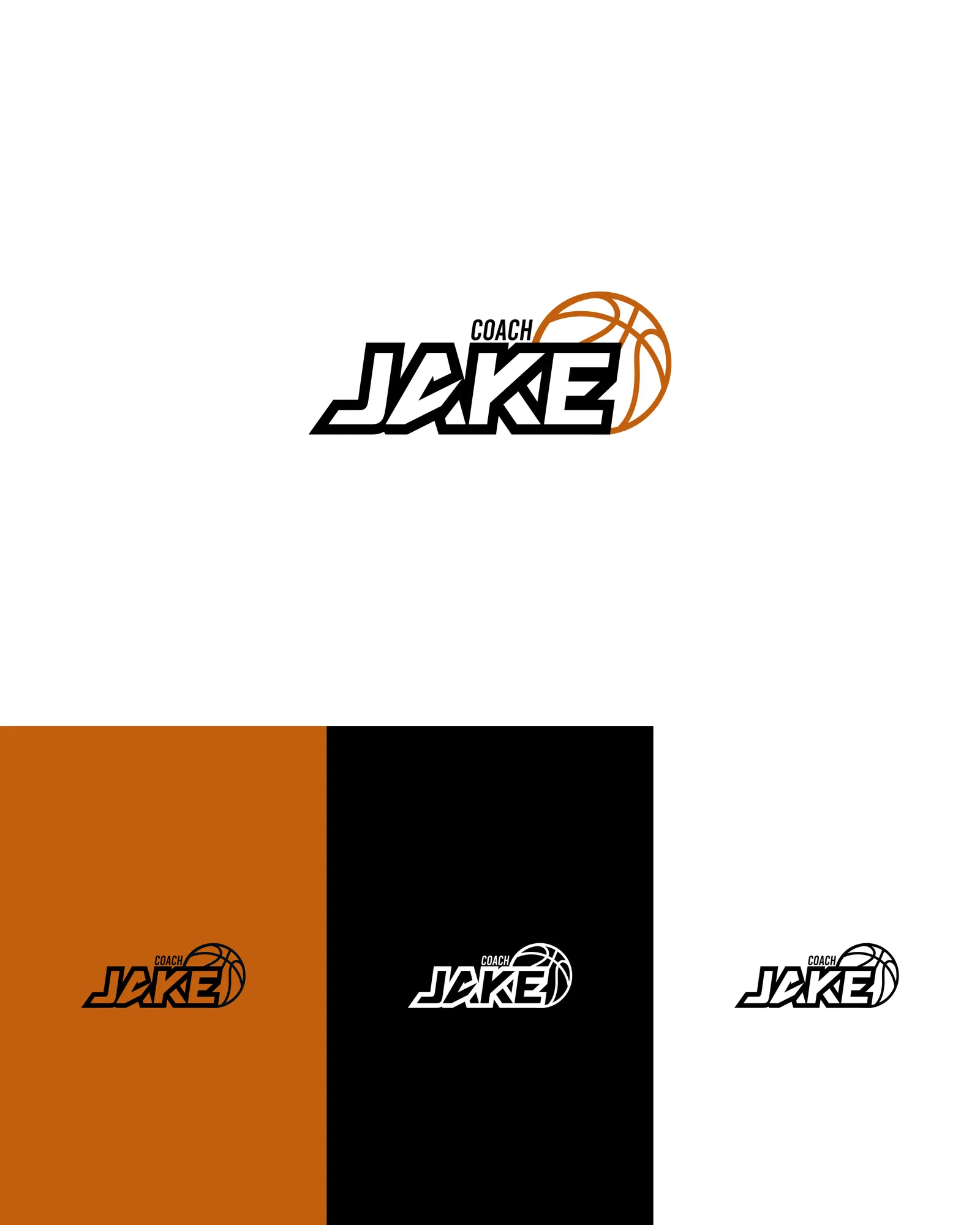 Logo studies — Jake, a basketball coach: the logo, and its versions on colour, black and white