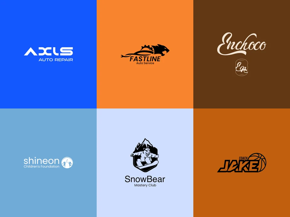 Logo studies — the six logos in white on black