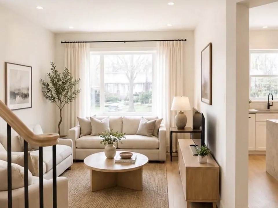 Northline Renovations — a frame from the film: the living room after the work