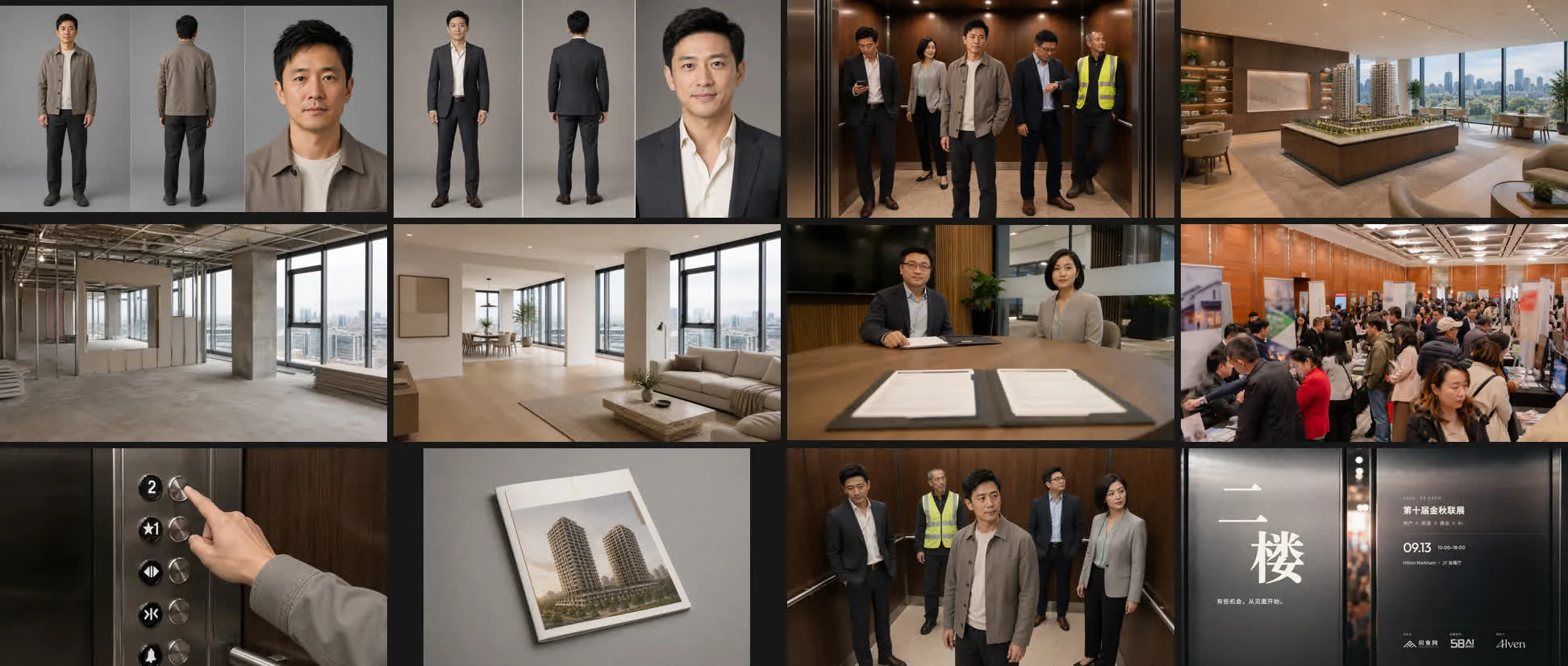 《一展相连》：做镜头之前画的参考图，人物的正面、背面和特写，场景、道具和海报